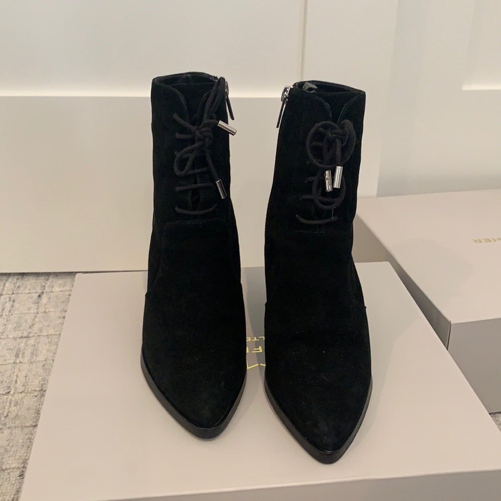 Black suede ankle boots three inch heel